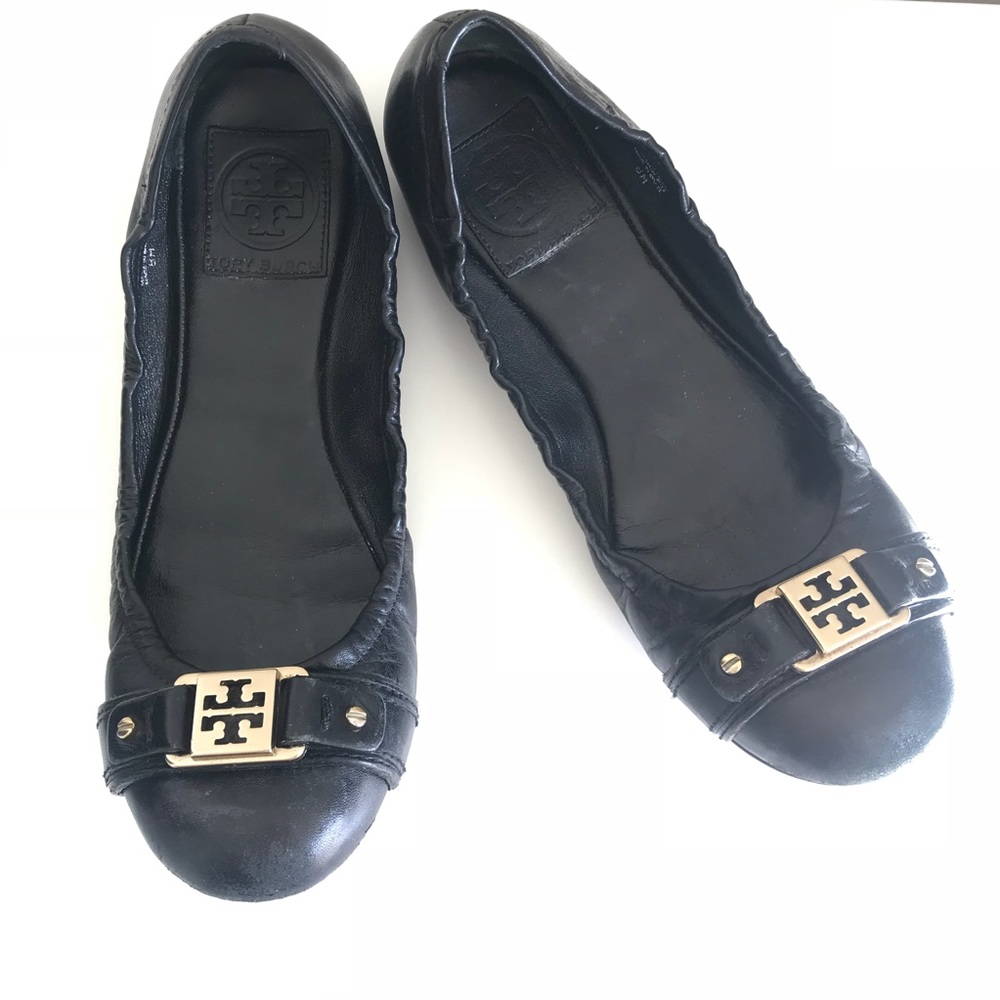 Tory Burch Ambrose Black Gold Logo Ballet Flat 8
